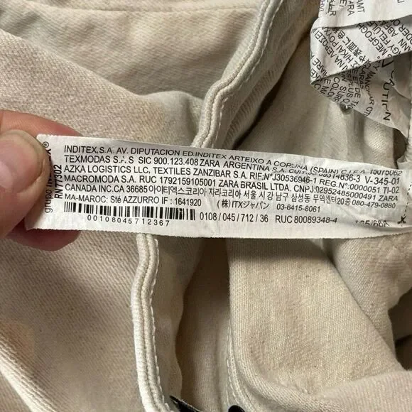 Zara Marine Straight Pants Womens White Denim High Rise Raw Hem Size 4 - Picture 11 of 11